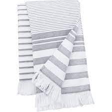 PAREO K132 A RAYAS C/FLECOS STRIPED WHITE/SMOKE